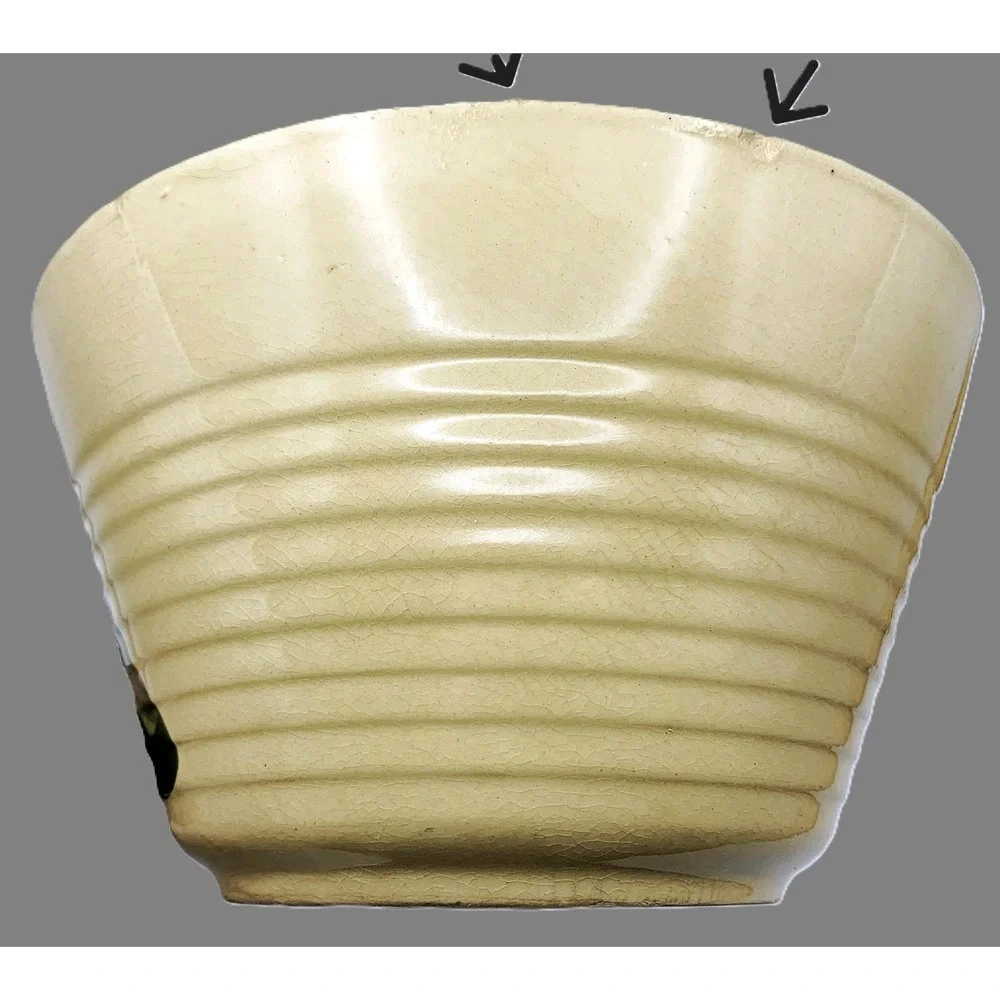 VTG Watt Pottery #8 Apple Ribbed Bowl Sully Co-Op Creamery Iowa Advertising Read